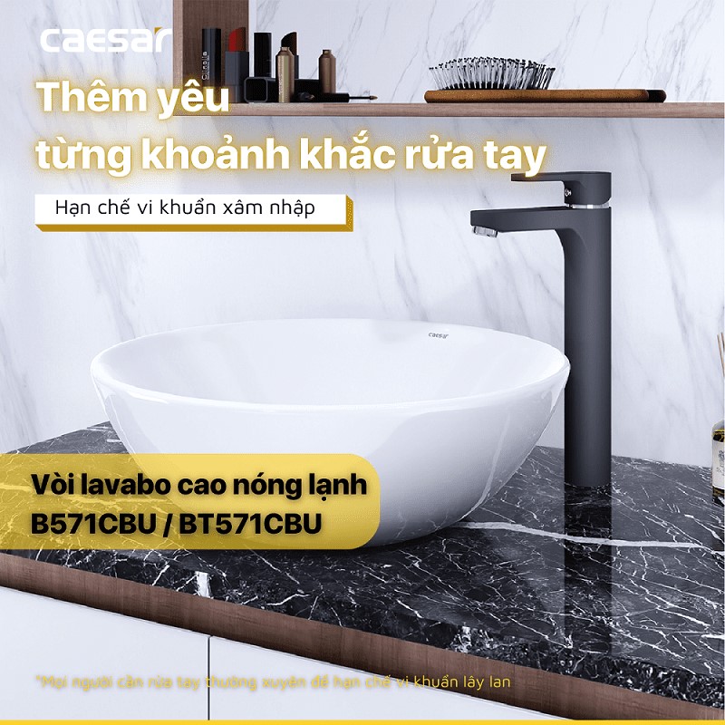 Vòi lavabo nóng lạnh Caesar B571CBU thân cao