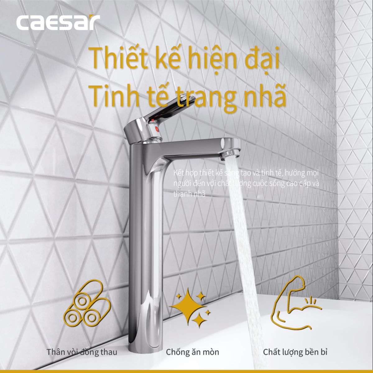 Vòi lavabo nóng lạnh Caesar B571CU thân cao