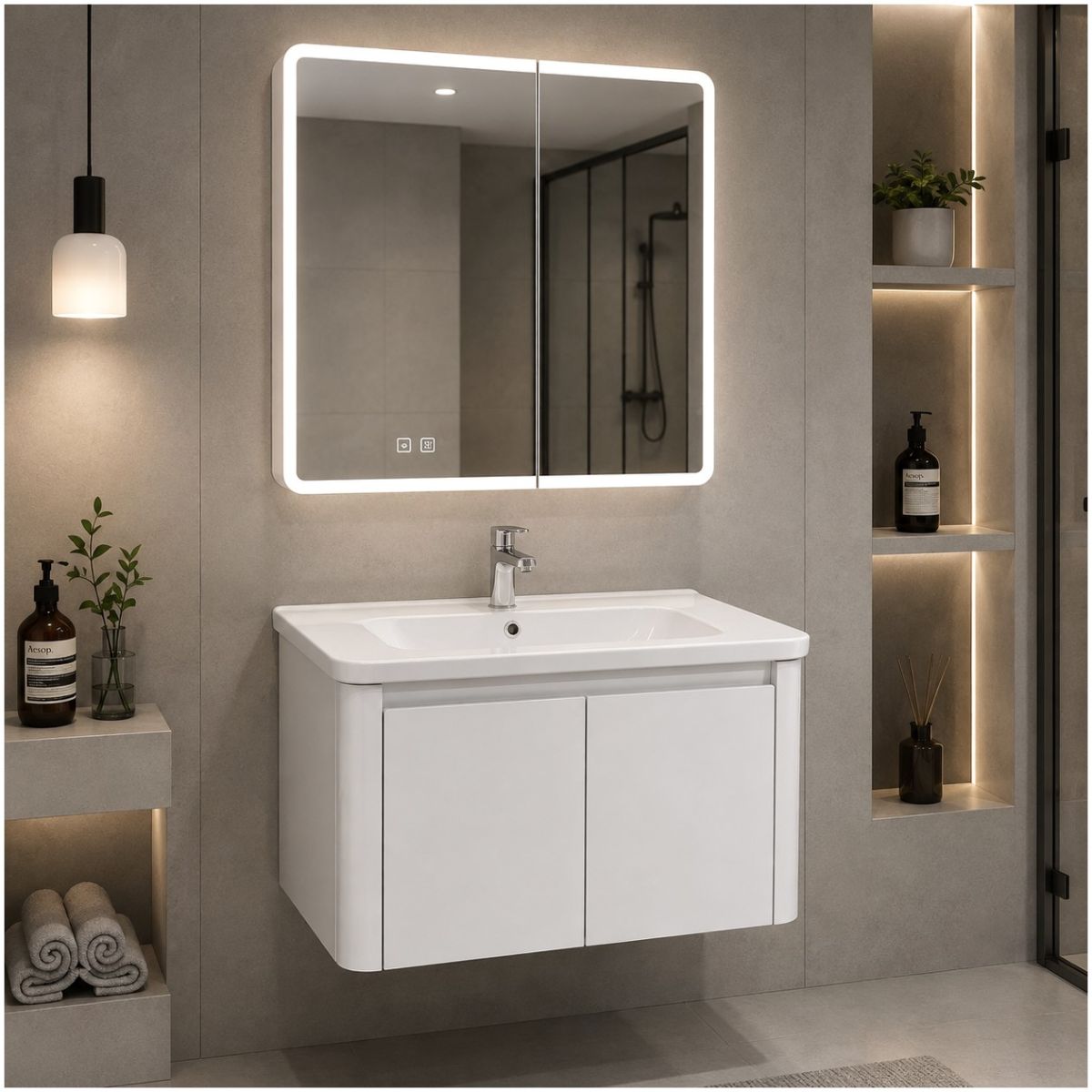 Bộ tủ lavabo treo tường Gabba T1103C nhựa PVC