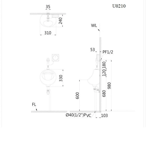 BỒN TIỂU NAM TREO CAESAR U0210