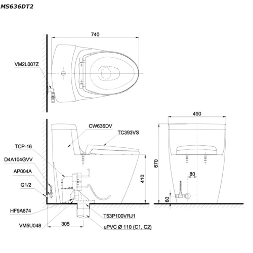 BỒN CẦU 1 KHỐI TOTO MS636DT2 