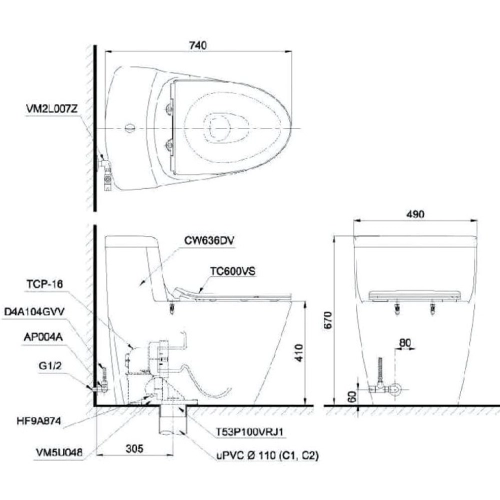 BỒN CẦU 1 KHỐI TOTO MS636DT8