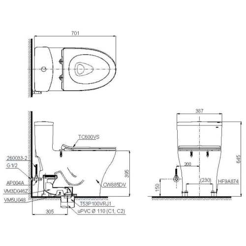 BỒN CẦU 1 KHỐI TOTO MS885DT8 