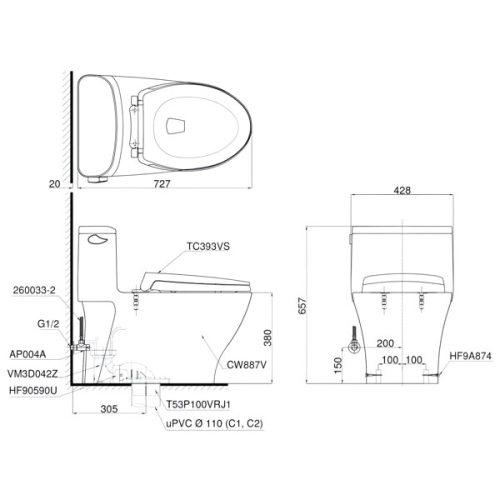 BỒN CẦU 1 KHỐI TOTO MS887RT2