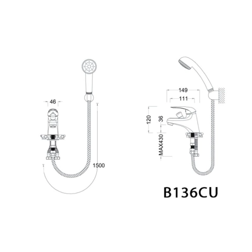 Vòi lavabo nóng lạnh Caesar B136CU kết hợp tay sen tắm